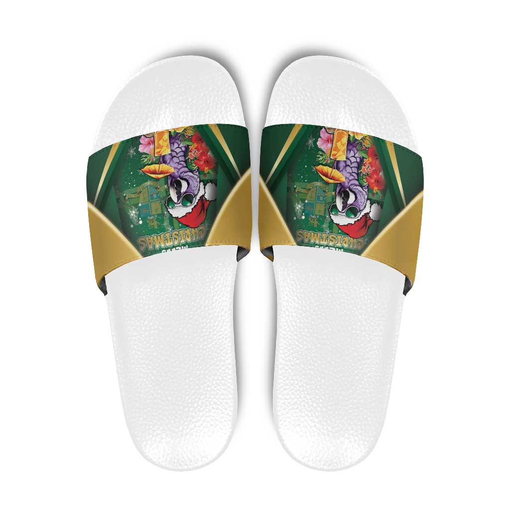 Dominica Christmas Slide Sandals Funny Santa Sisserou Parrot - Wonder Print Shop