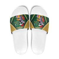 Dominica Christmas Slide Sandals Funny Santa Sisserou Parrot - Wonder Print Shop