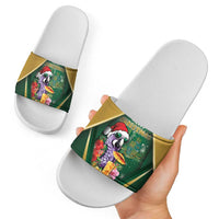 Dominica Christmas Slide Sandals Funny Santa Sisserou Parrot - Wonder Print Shop