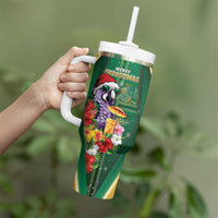 Dominica Christmas Tumbler With Handle Funny Santa Sisserou Parrot - Wonder Print Shop
