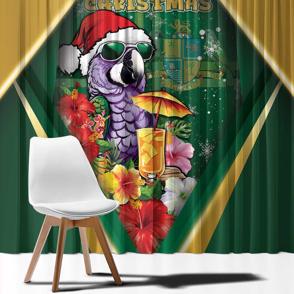 Dominica Christmas Window Curtain Funny Santa Sisserou Parrot - Wonder Print Shop