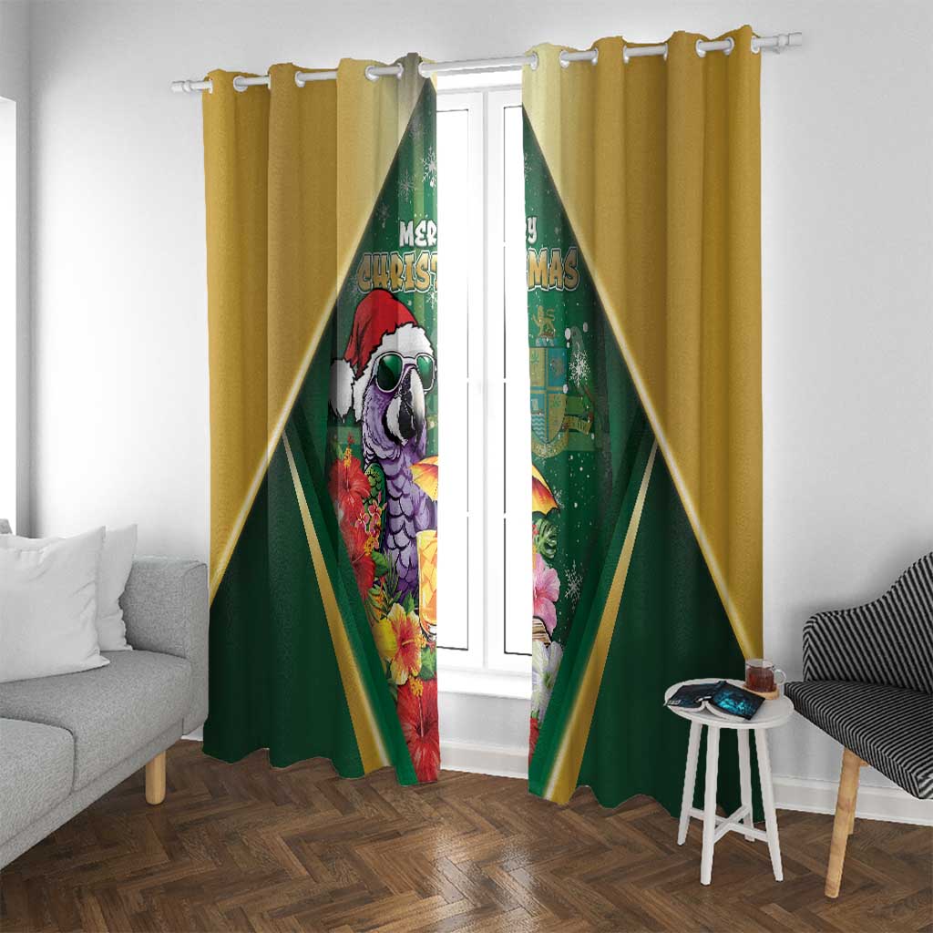 Dominica Christmas Window Curtain Funny Santa Sisserou Parrot - Wonder Print Shop