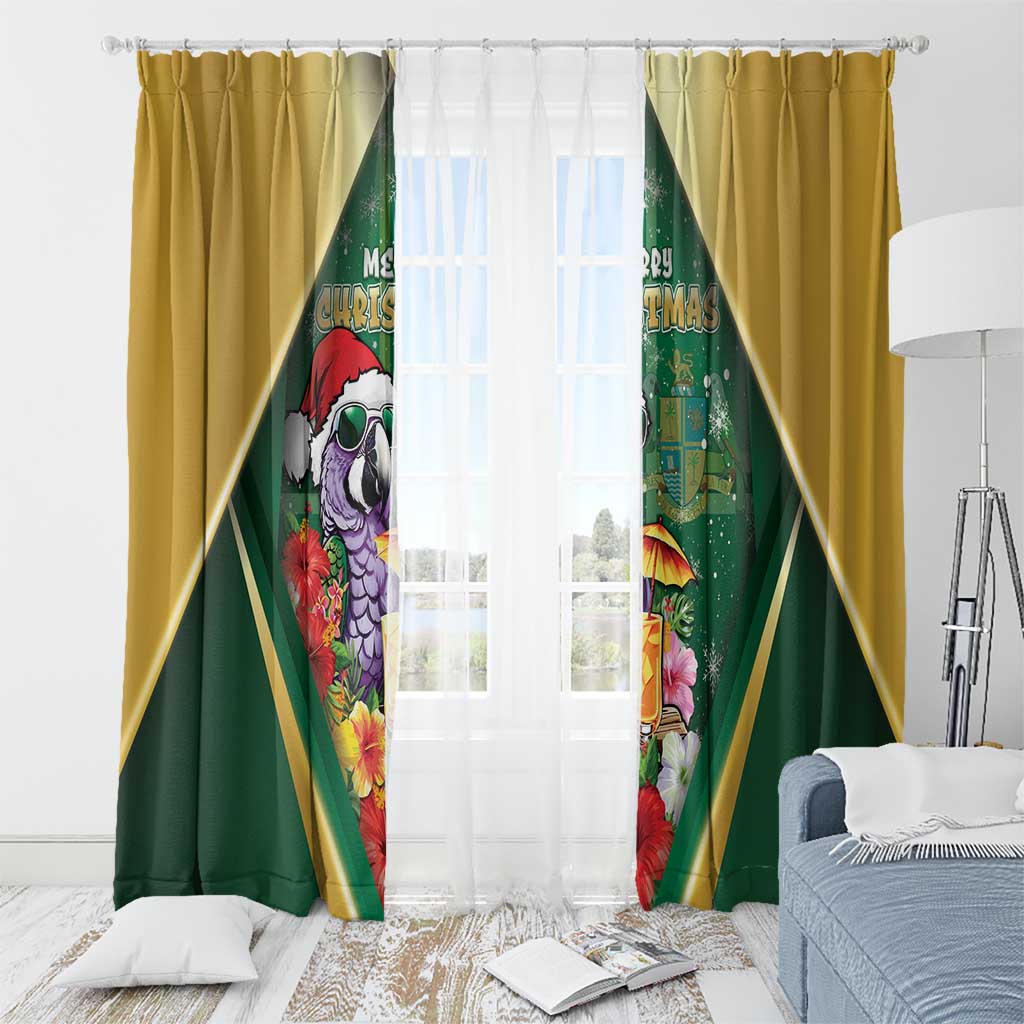 Dominica Christmas Window Curtain Funny Santa Sisserou Parrot - Wonder Print Shop