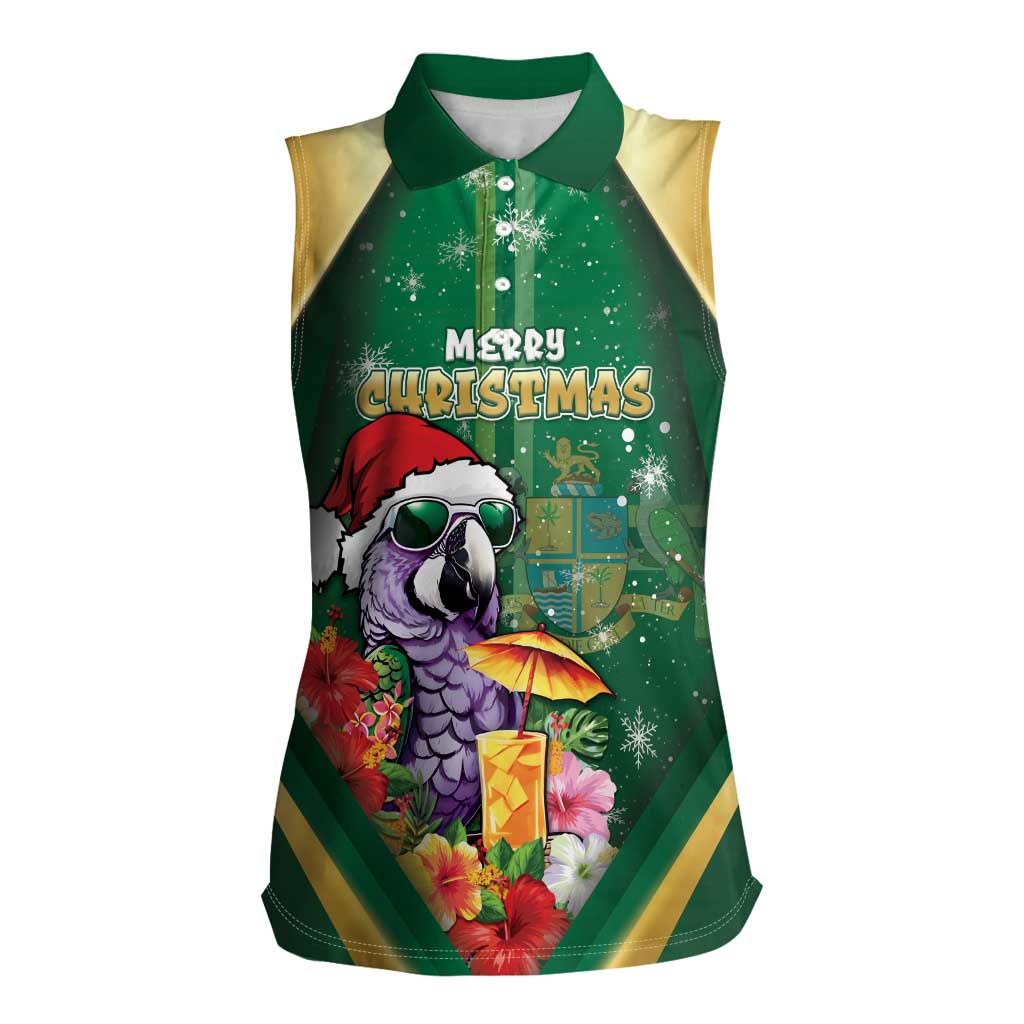 Dominica Christmas Women Sleeveless Polo Shirt Funny Santa Sisserou Parrot - Wonder Print Shop