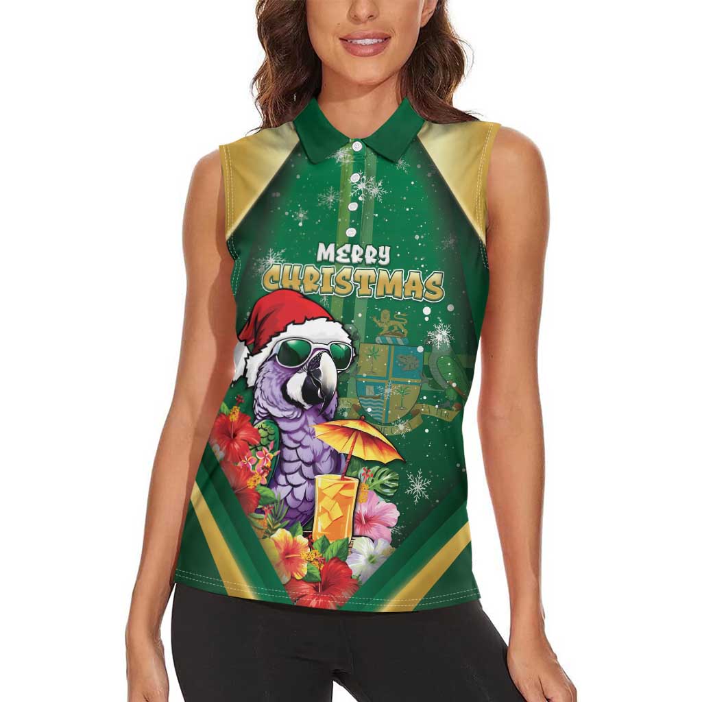 Dominica Christmas Women Sleeveless Polo Shirt Funny Santa Sisserou Parrot - Wonder Print Shop