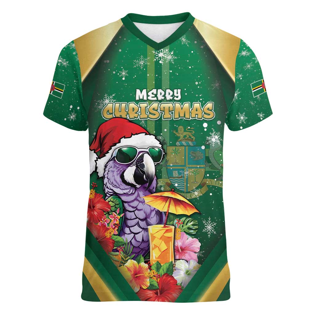 Dominica Christmas Women V-Neck T-Shirt Funny Santa Sisserou Parrot - Wonder Print Shop