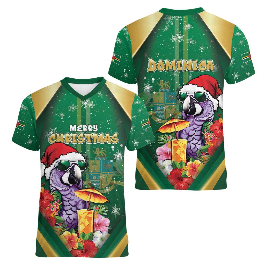 Dominica Christmas Women V-Neck T-Shirt Funny Santa Sisserou Parrot - Wonder Print Shop