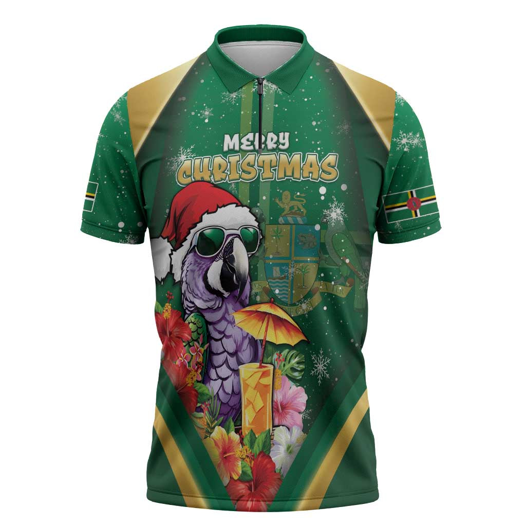 Dominica Christmas Zipper Polo Shirt Funny Santa Sisserou Parrot - Wonder Print Shop