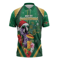Dominica Christmas Zipper Polo Shirt Funny Santa Sisserou Parrot - Wonder Print Shop