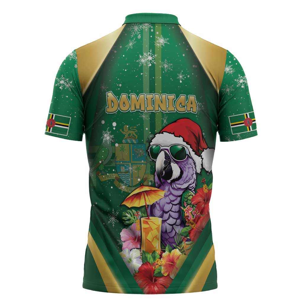 Dominica Christmas Zipper Polo Shirt Funny Santa Sisserou Parrot - Wonder Print Shop