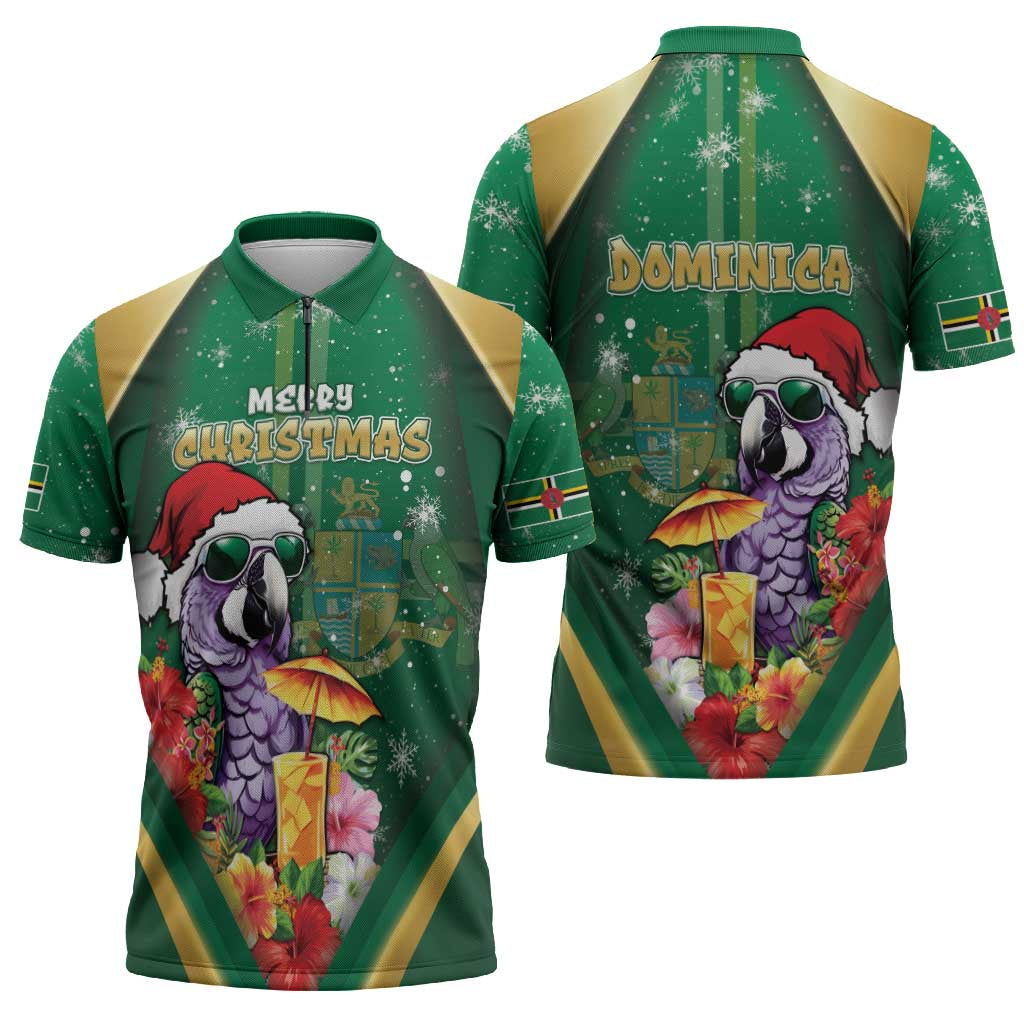 Dominica Christmas Zipper Polo Shirt Funny Santa Sisserou Parrot - Wonder Print Shop