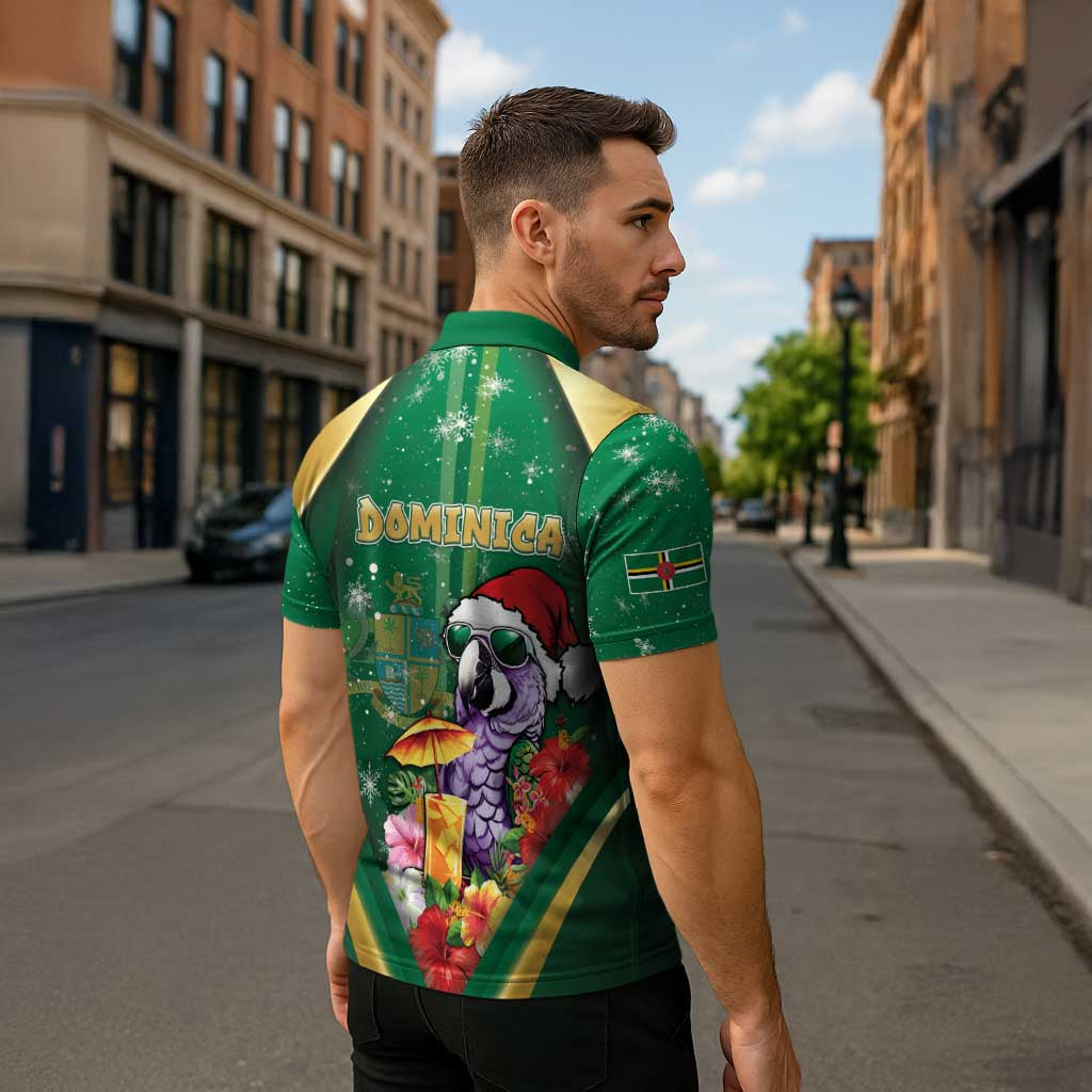 Dominica Christmas Zipper Polo Shirt Funny Santa Sisserou Parrot - Wonder Print Shop