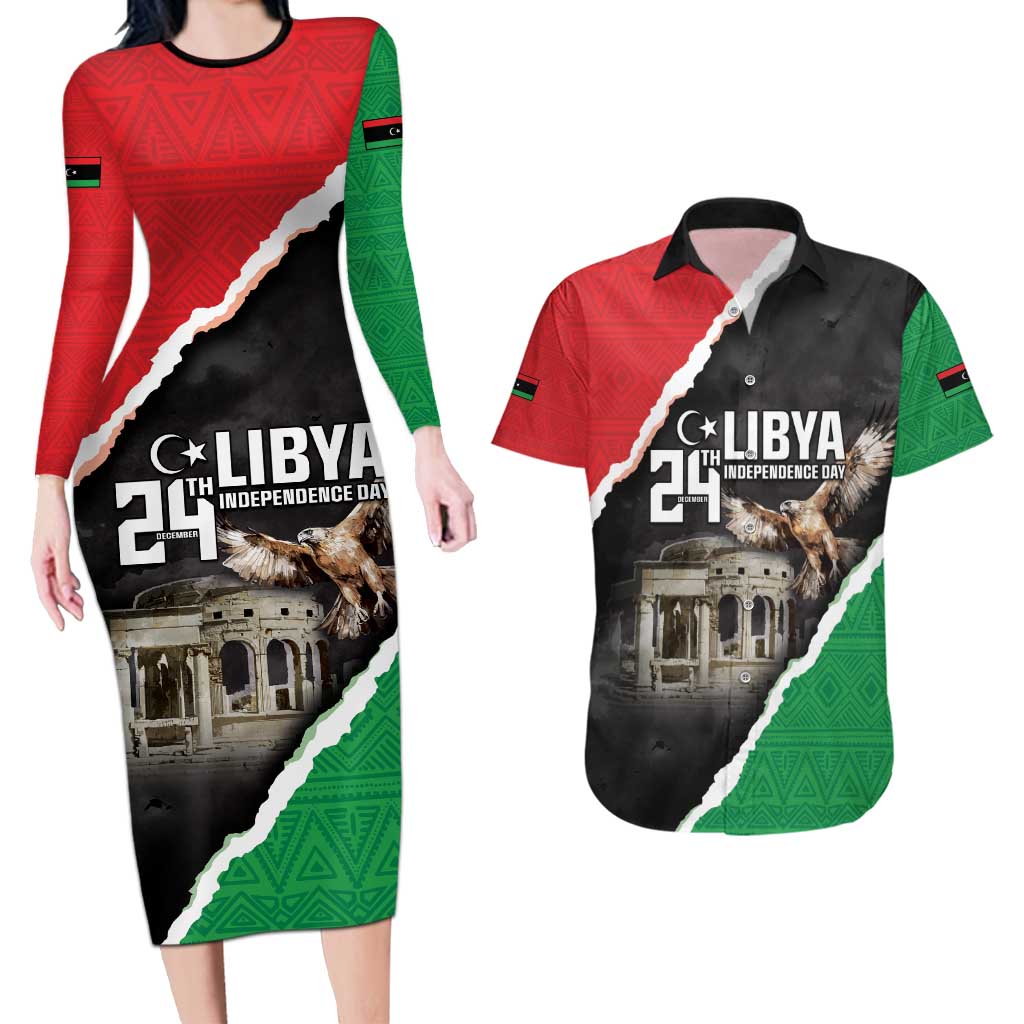 Happy Libya Independence Day Couples Matching Long Sleeve Bodycon Dress and Hawaiian Shirt Libya In My Heart LT05 - Wonder Print Shop
