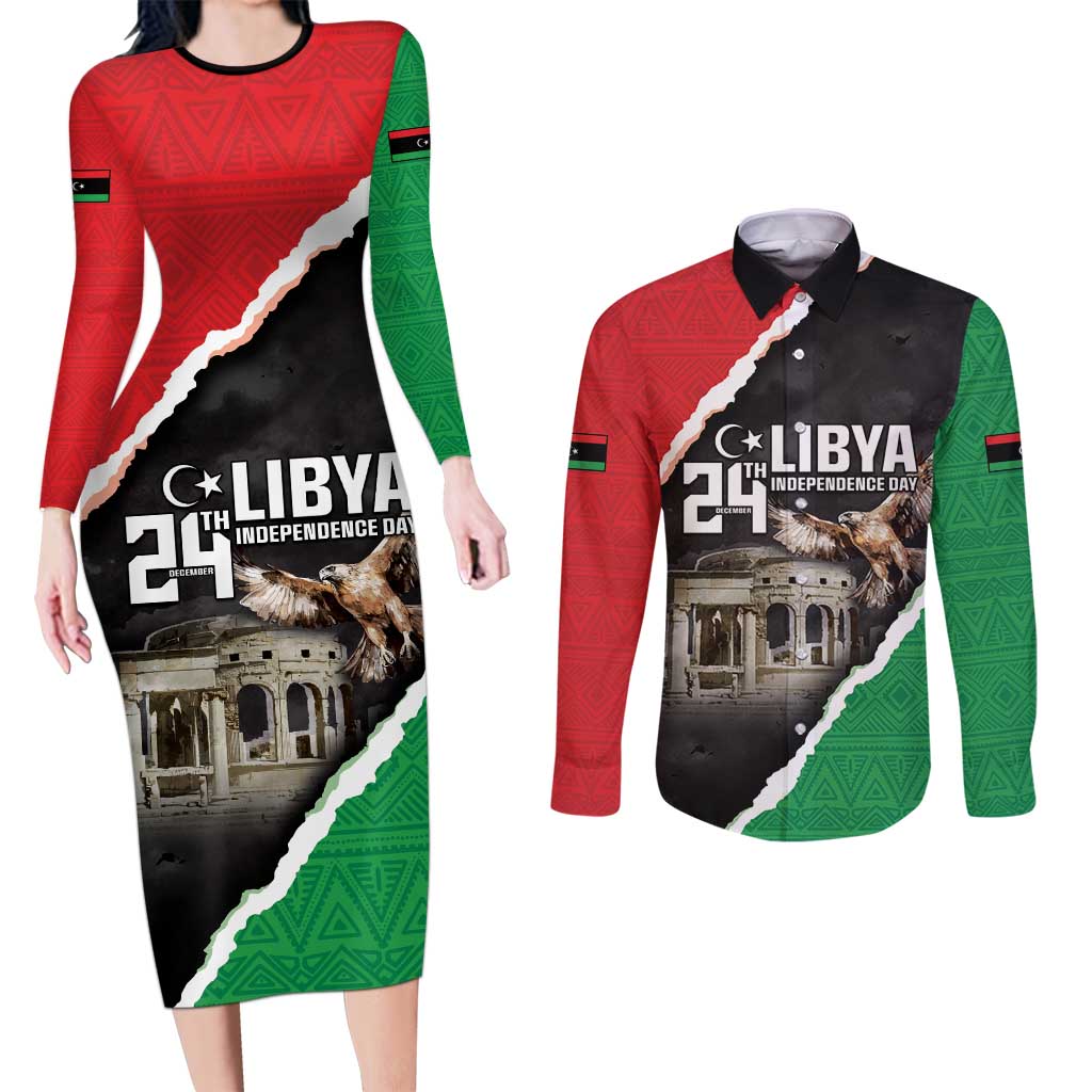 Happy Libya Independence Day Couples Matching Long Sleeve Bodycon Dress and Long Sleeve Button Shirt Libya In My Heart LT05 - Wonder Print Shop