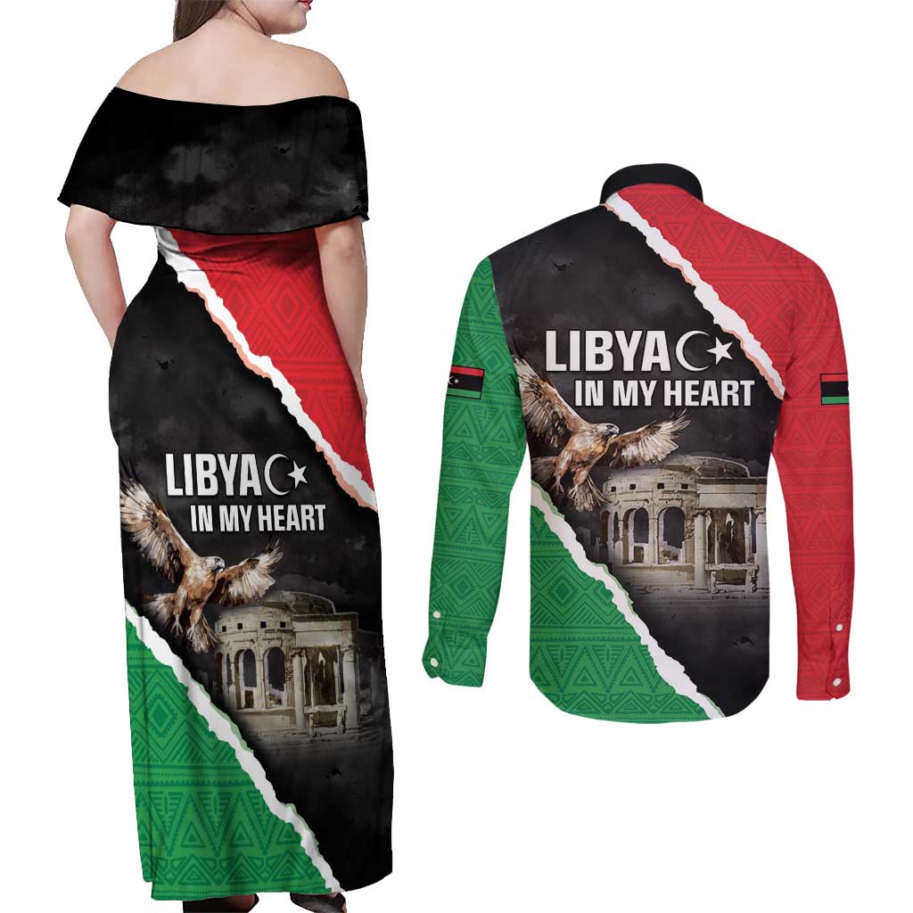 Happy Libya Independence Day Couples Matching Off Shoulder Maxi Dress and Long Sleeve Button Shirt Libya In My Heart LT05 - Wonder Print Shop