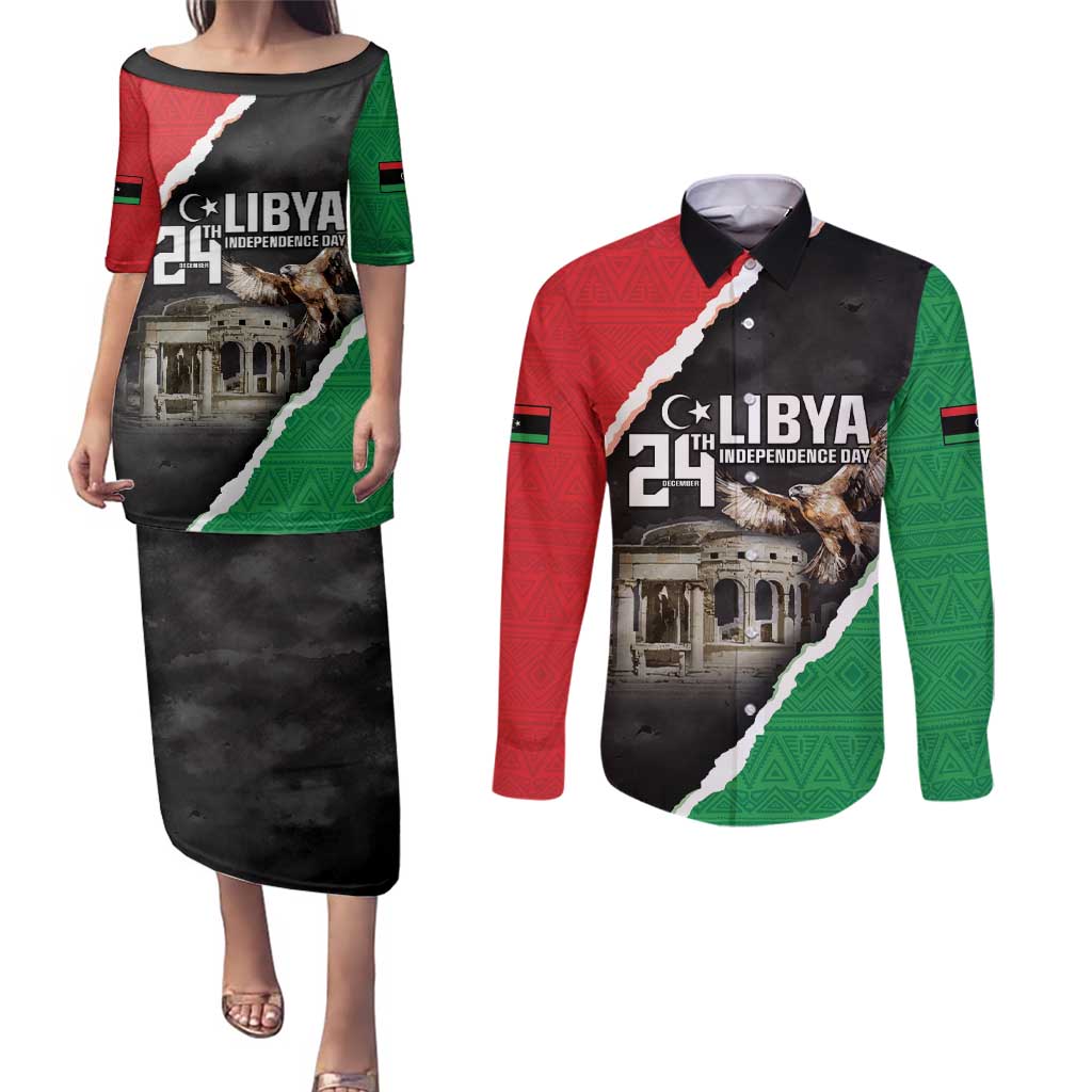Happy Libya Independence Day Couples Matching Puletasi and Long Sleeve Button Shirt Libya In My Heart LT05 - Wonder Print Shop