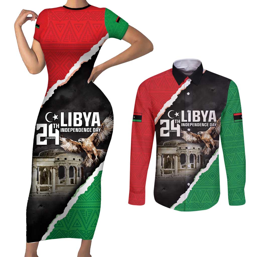 Happy Libya Independence Day Couples Matching Short Sleeve Bodycon Dress and Long Sleeve Button Shirt Libya In My Heart LT05 - Wonder Print Shop