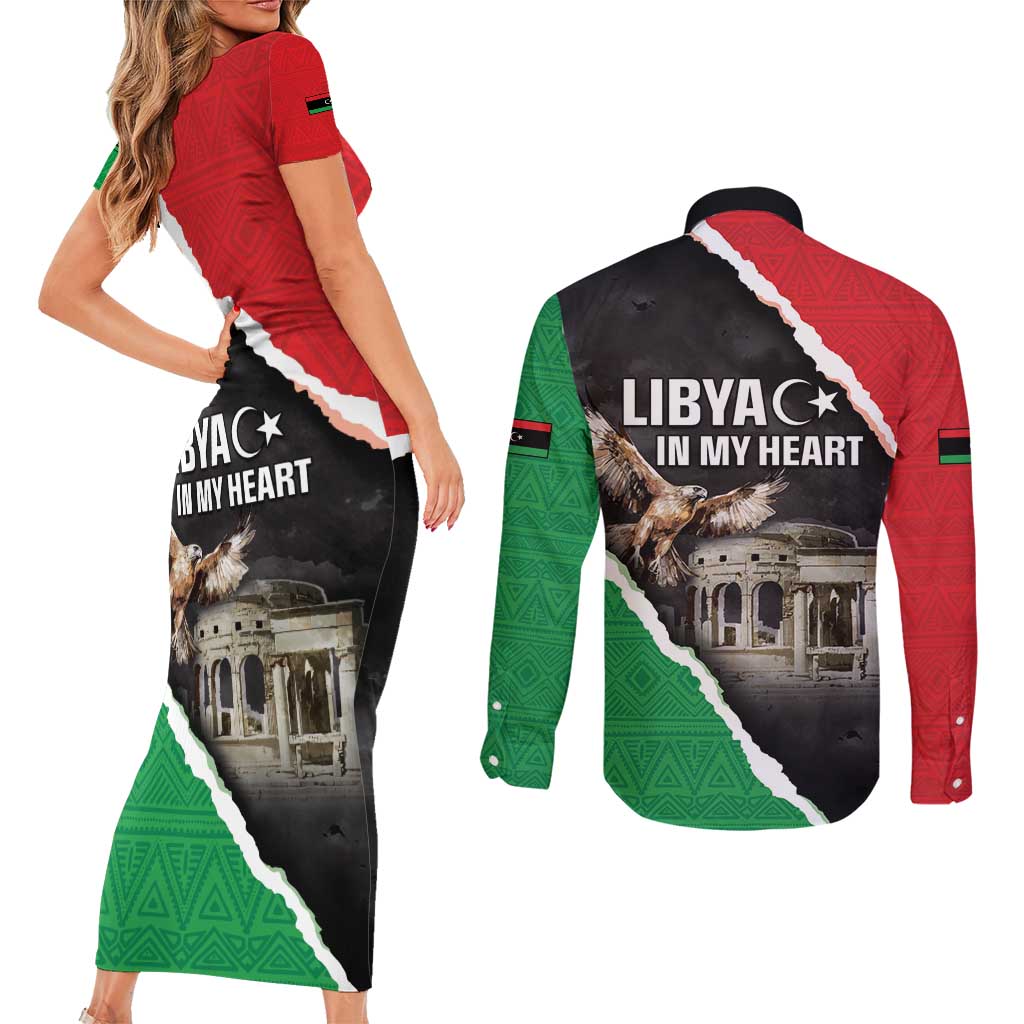 Happy Libya Independence Day Couples Matching Short Sleeve Bodycon Dress and Long Sleeve Button Shirt Libya In My Heart LT05 - Wonder Print Shop