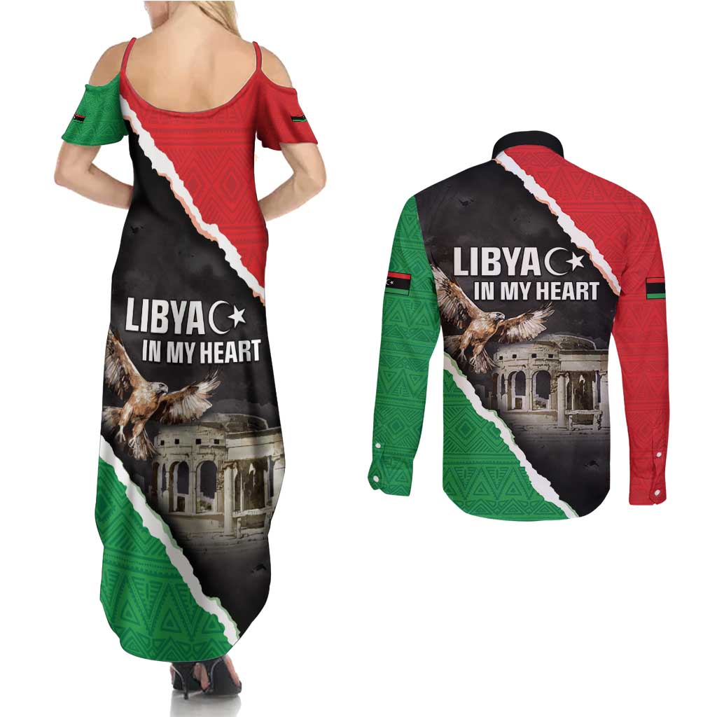 Happy Libya Independence Day Couples Matching Summer Maxi Dress and Long Sleeve Button Shirt Libya In My Heart LT05 - Wonder Print Shop