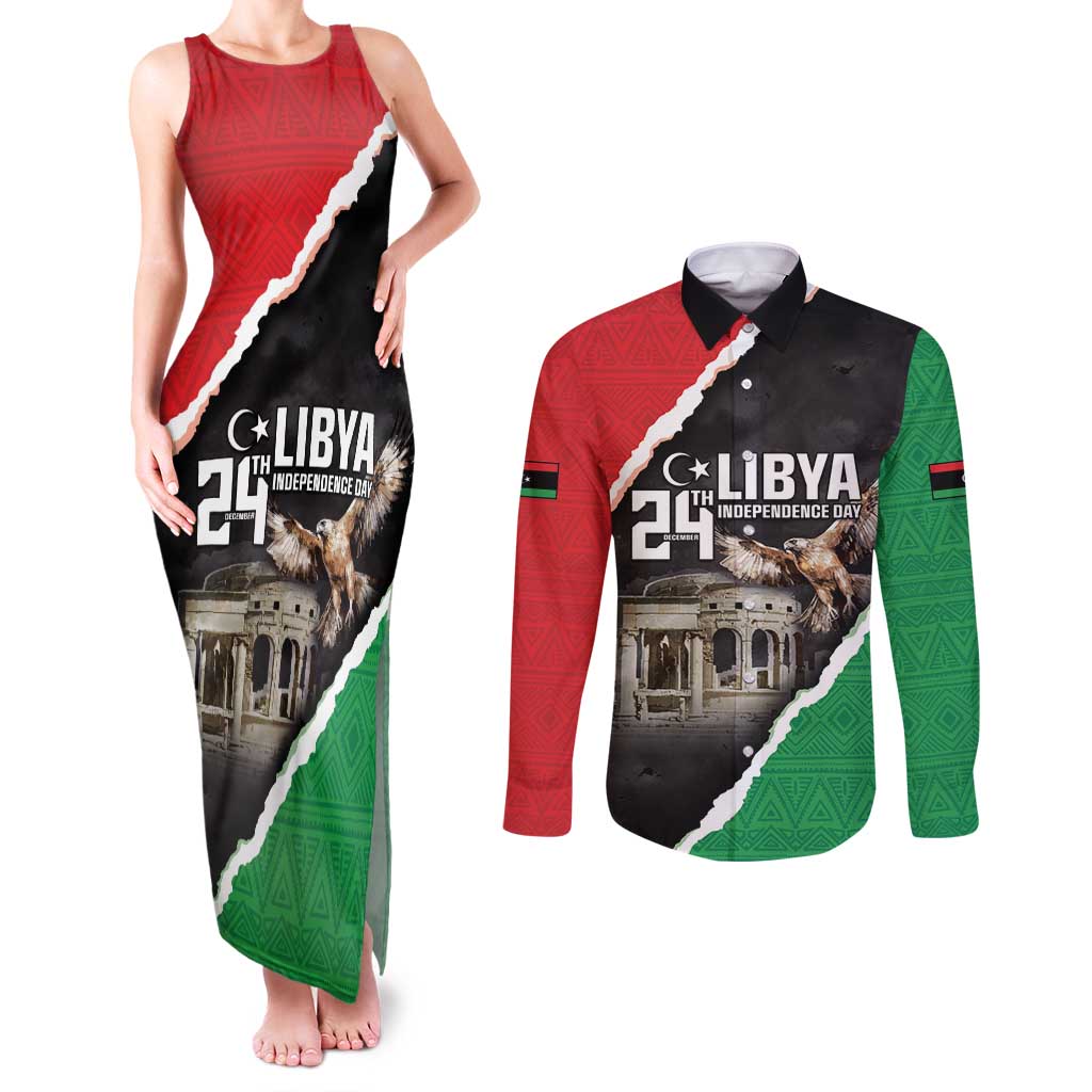 Happy Libya Independence Day Couples Matching Tank Maxi Dress and Long Sleeve Button Shirt Libya In My Heart LT05 - Wonder Print Shop