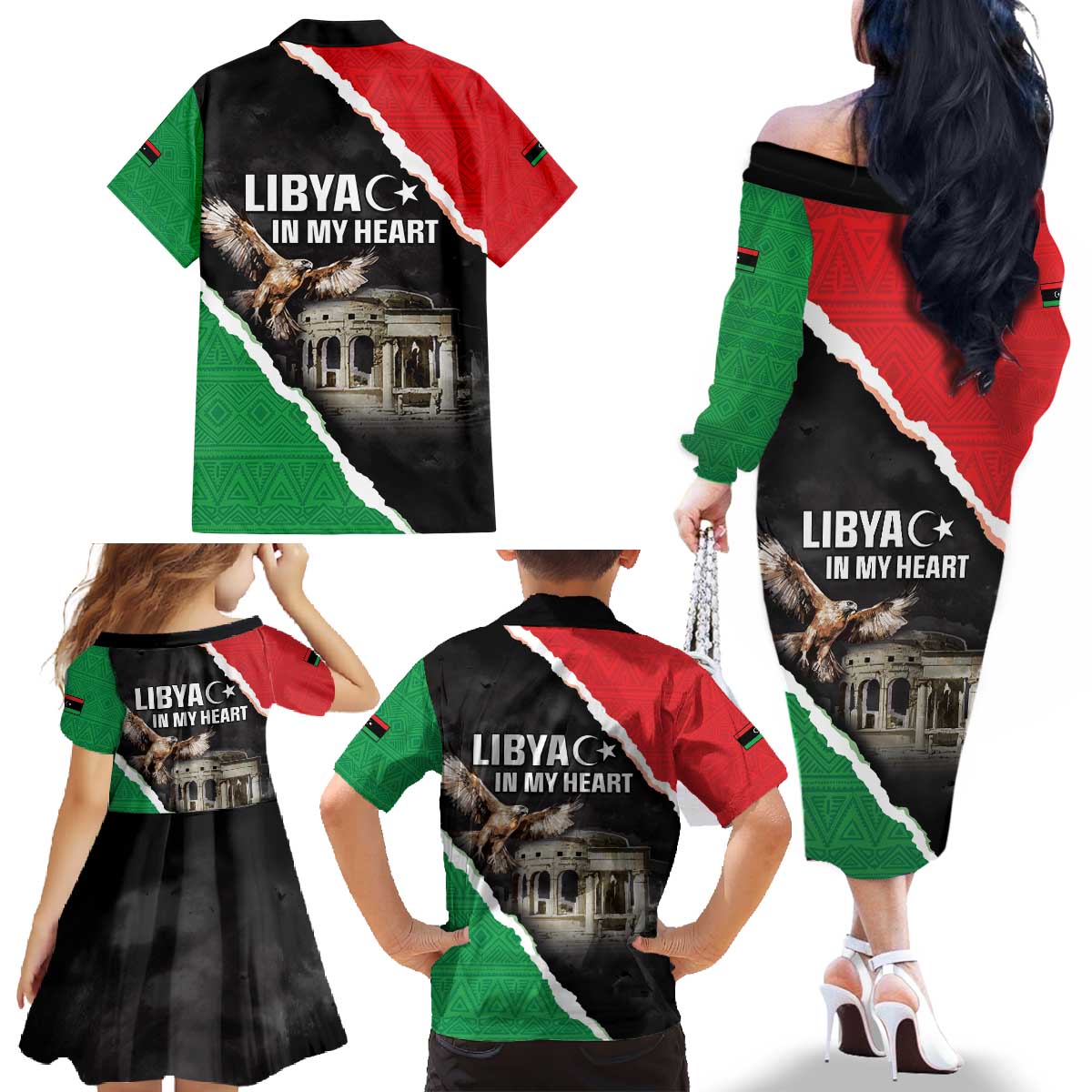 Happy Libya Independence Day Family Matching Off The Shoulder Long Sleeve Dress and Hawaiian Shirt Libya In My Heart LT05 - Wonder Print Shop