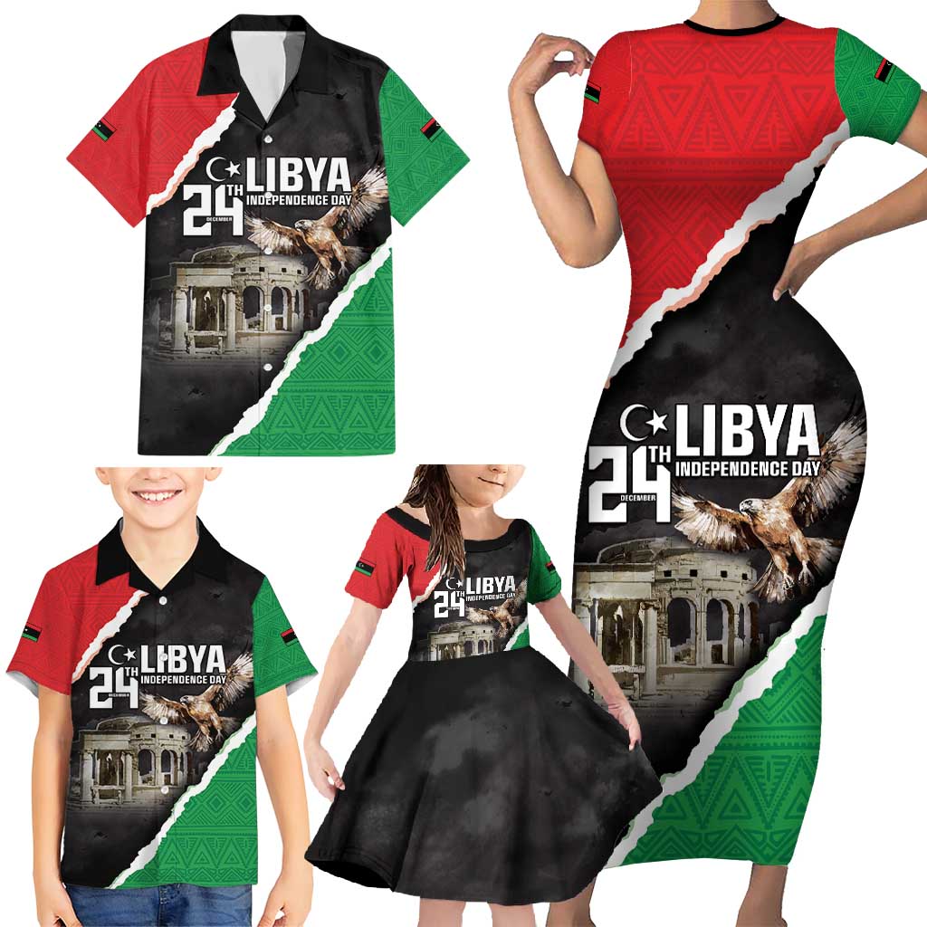 Happy Libya Independence Day Family Matching Short Sleeve Bodycon Dress and Hawaiian Shirt Libya In My Heart LT05 - Wonder Print Shop