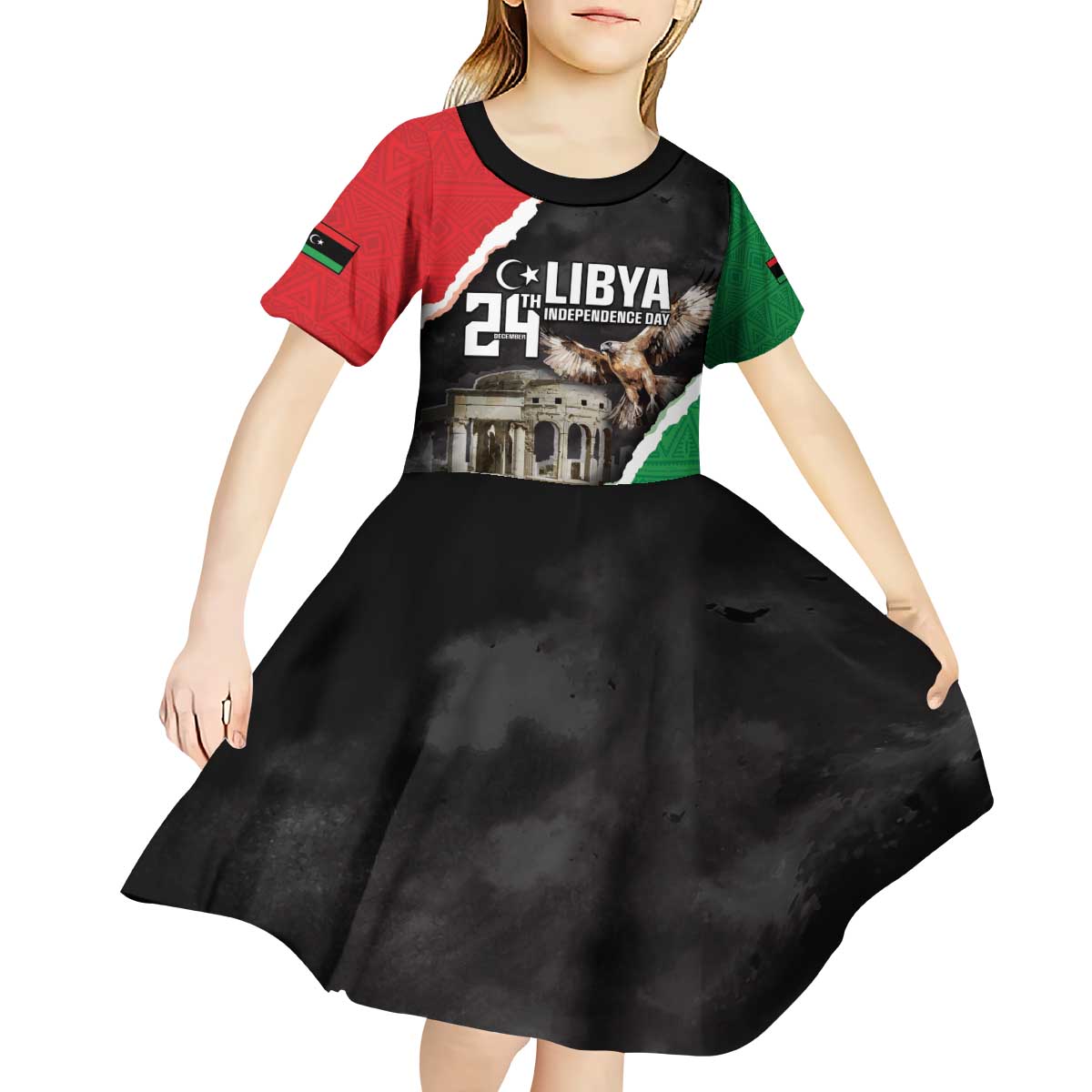 Happy Libya Independence Day Kid Short Sleeve Dress Libya In My Heart LT05 - Wonder Print Shop