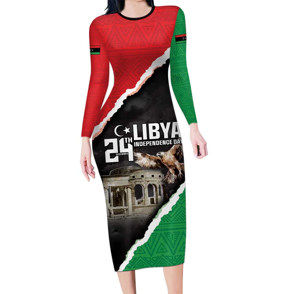 Happy Libya Independence Day Long Sleeve Bodycon Dress Libya In My Heart LT05 - Wonder Print Shop