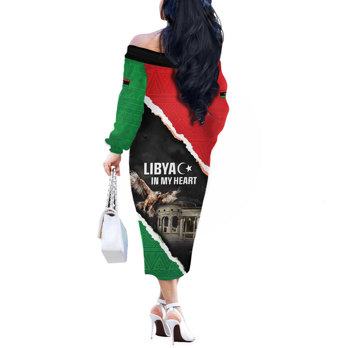 Happy Libya Independence Day Off The Shoulder Long Sleeve Dress Libya In My Heart LT05 - Wonder Print Shop