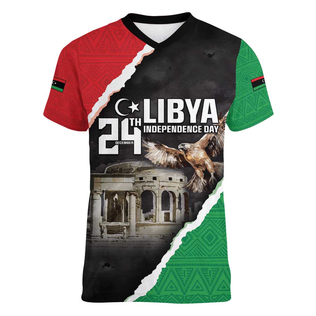 Happy Libya Independence Day Women V-Neck T-Shirt Libya In My Heart LT05 - Wonder Print Shop