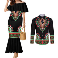 Libya Barbary Lion Couples Matching Mermaid Dress and Long Sleeve Button Shirt Dashiki Simple Style