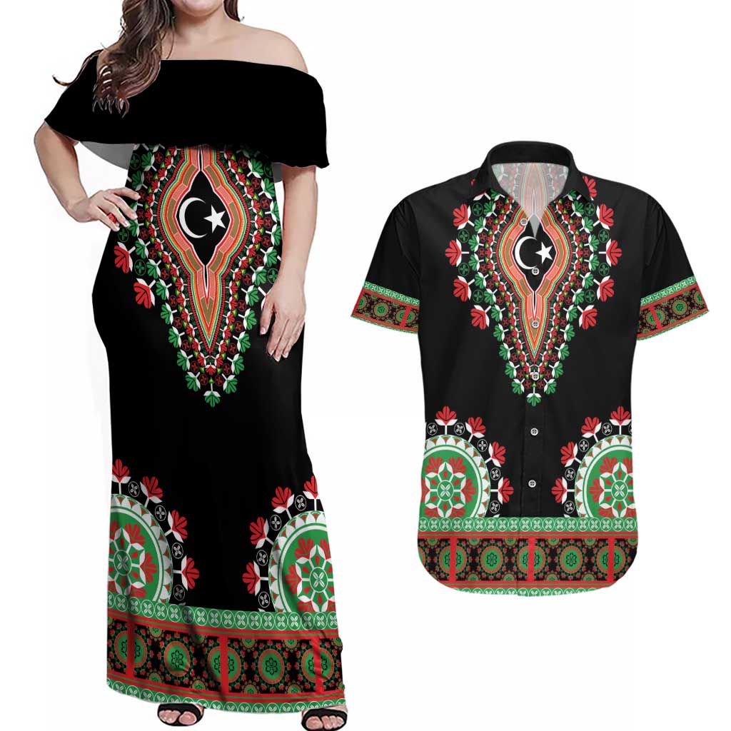 Libya Barbary Lion Couples Matching Off Shoulder Maxi Dress and Hawaiian Shirt Dashiki Simple Style LT05 - Wonder Print Shop