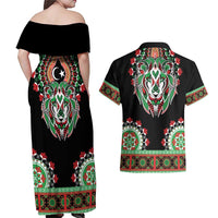Libya Barbary Lion Couples Matching Off Shoulder Maxi Dress and Hawaiian Shirt Dashiki Simple Style LT05 - Wonder Print Shop