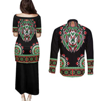 Libya Barbary Lion Couples Matching Puletasi and Long Sleeve Button Shirt Dashiki Simple Style LT05 - Wonder Print Shop
