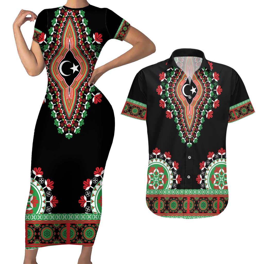 Libya Barbary Lion Couples Matching Short Sleeve Bodycon Dress and Hawaiian Shirt Dashiki Simple Style LT05 - Wonder Print Shop