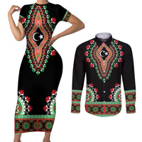 Libya Barbary Lion Couples Matching Short Sleeve Bodycon Dress and Long Sleeve Button Shirt Dashiki Simple Style LT05 - Wonder Print Shop
