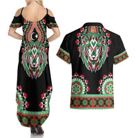 Libya Barbary Lion Couples Matching Summer Maxi Dress and Hawaiian Shirt Dashiki Simple Style LT05 - Wonder Print Shop