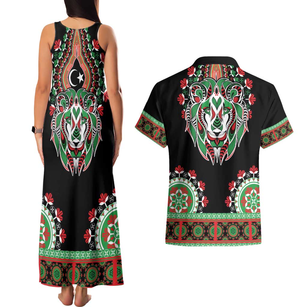 Libya Barbary Lion Couples Matching Tank Maxi Dress and Hawaiian Shirt Dashiki Simple Style LT05 - Wonder Print Shop