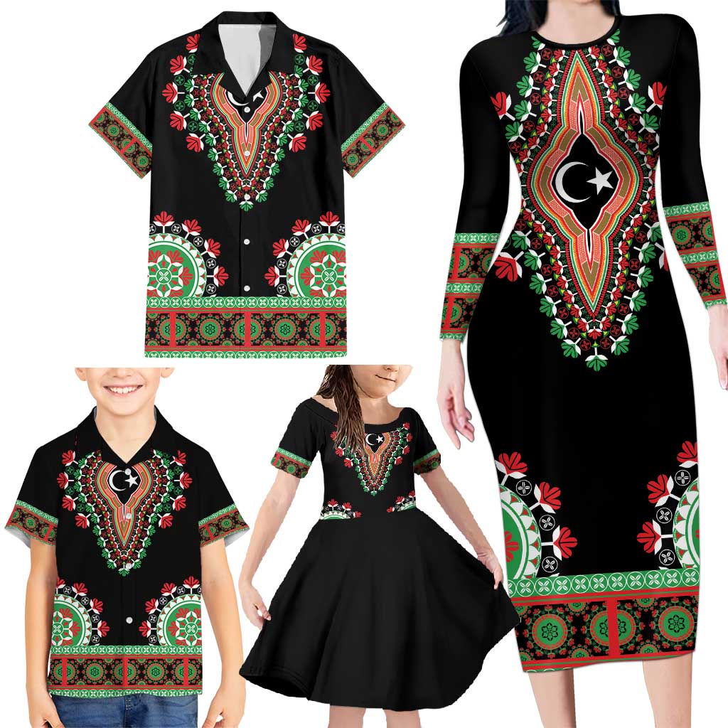 Libya Barbary Lion Family Matching Long Sleeve Bodycon Dress and Hawaiian Shirt Dashiki Simple Style LT05 - Wonder Print Shop