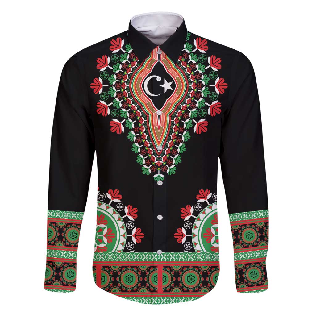 Libya Barbary Lion Family Matching Long Sleeve Bodycon Dress and Hawaiian Shirt Dashiki Simple Style LT05 - Wonder Print Shop