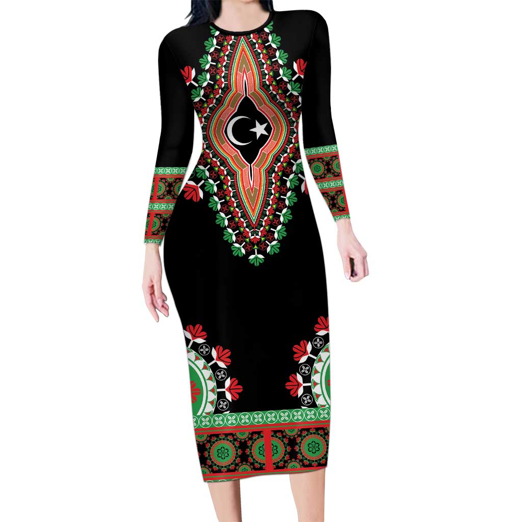 Libya Barbary Lion Family Matching Long Sleeve Bodycon Dress and Hawaiian Shirt Dashiki Simple Style LT05 - Wonder Print Shop