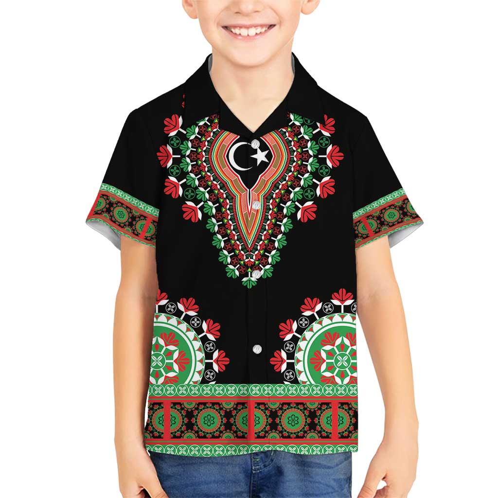 Libya Barbary Lion Family Matching Long Sleeve Bodycon Dress and Hawaiian Shirt Dashiki Simple Style LT05 - Wonder Print Shop