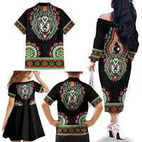 Libya Barbary Lion Family Matching Off The Shoulder Long Sleeve Dress and Hawaiian Shirt Dashiki Simple Style LT05 - Wonder Print Shop