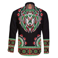 Libya Barbary Lion Family Matching Off The Shoulder Long Sleeve Dress and Hawaiian Shirt Dashiki Simple Style LT05 - Wonder Print Shop