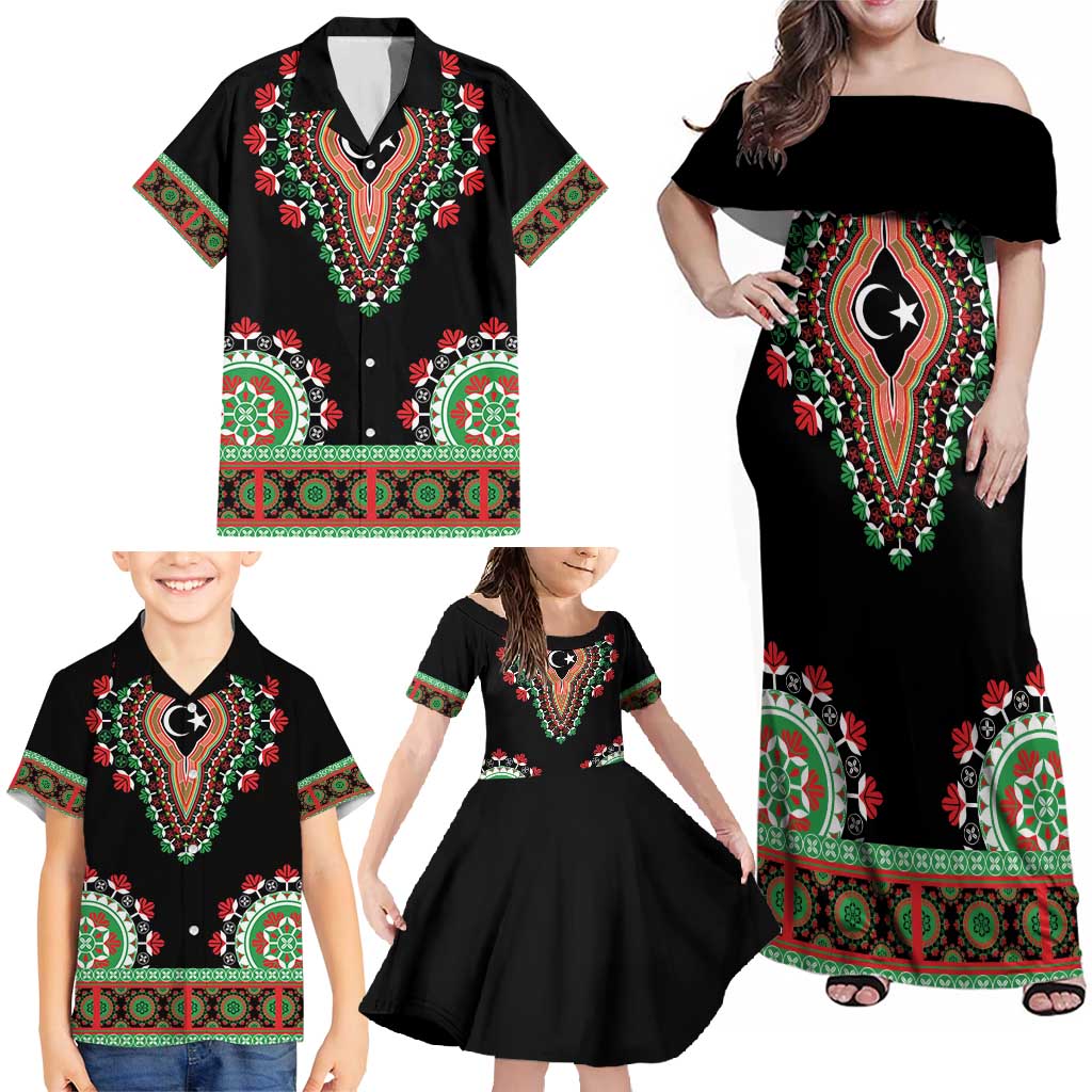 Libya Barbary Lion Family Matching Off Shoulder Maxi Dress and Hawaiian Shirt Dashiki Simple Style LT05 - Wonder Print Shop