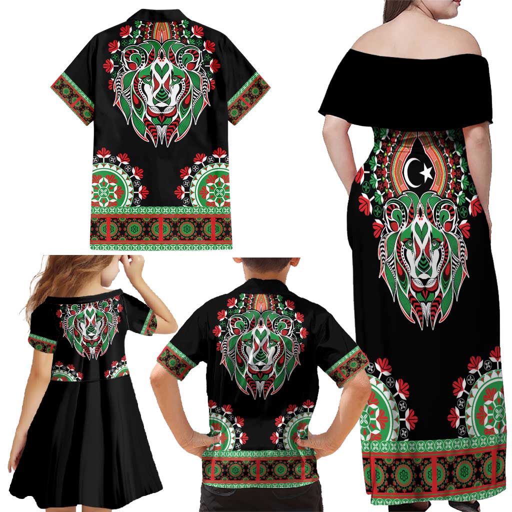 Libya Barbary Lion Family Matching Off Shoulder Maxi Dress and Hawaiian Shirt Dashiki Simple Style LT05 - Wonder Print Shop