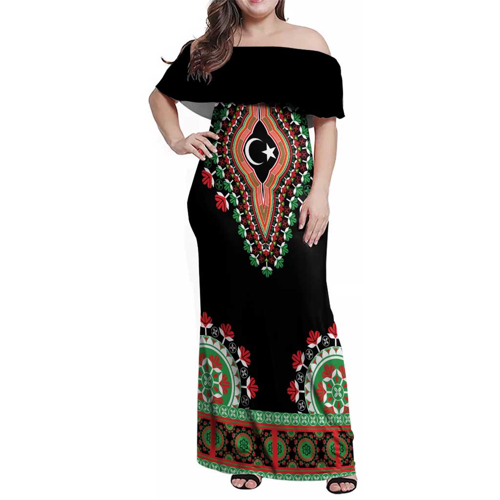 Libya Barbary Lion Family Matching Off Shoulder Maxi Dress and Hawaiian Shirt Dashiki Simple Style LT05 - Wonder Print Shop
