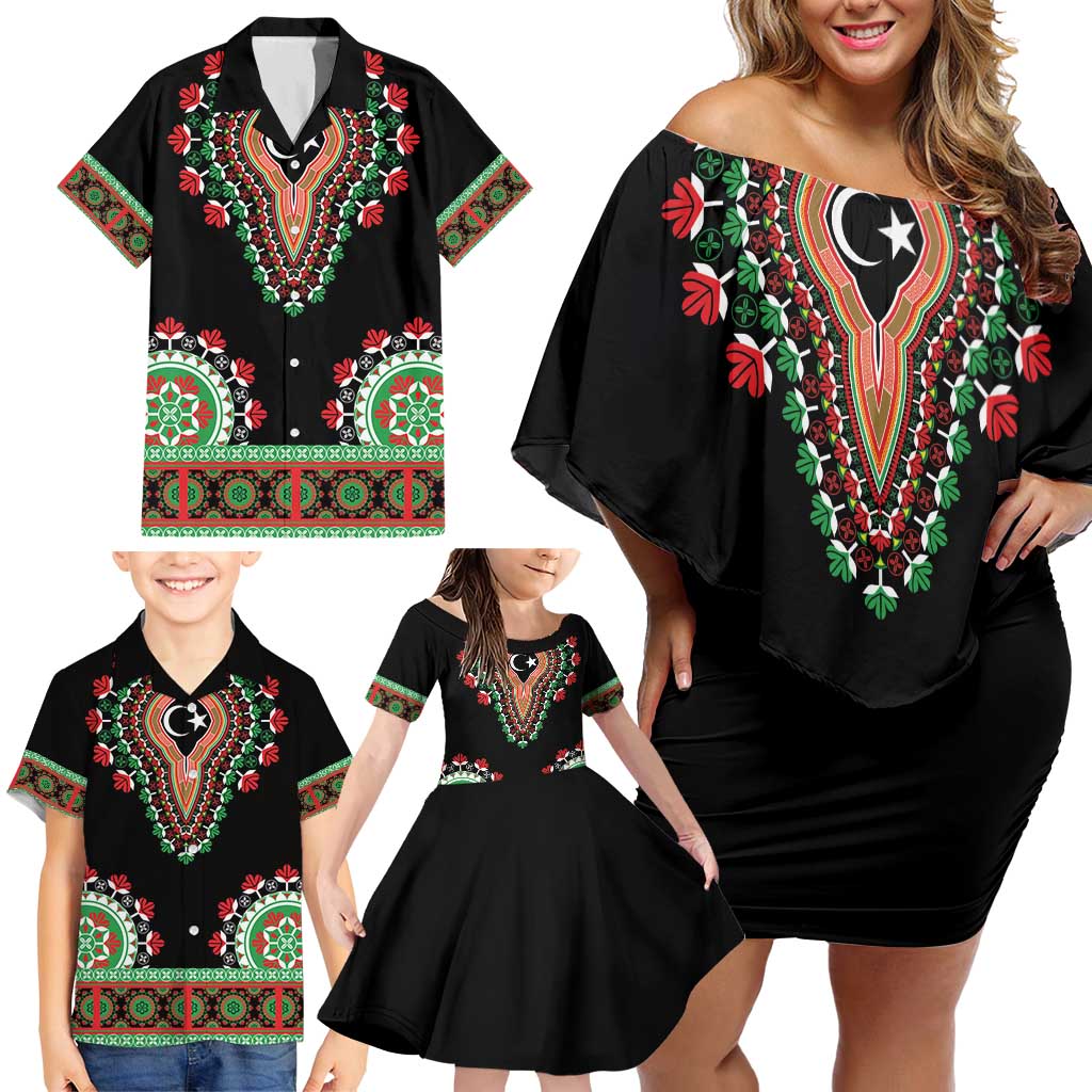 Libya Barbary Lion Family Matching Off Shoulder Short Dress and Hawaiian Shirt Dashiki Simple Style LT05 - Wonder Print Shop