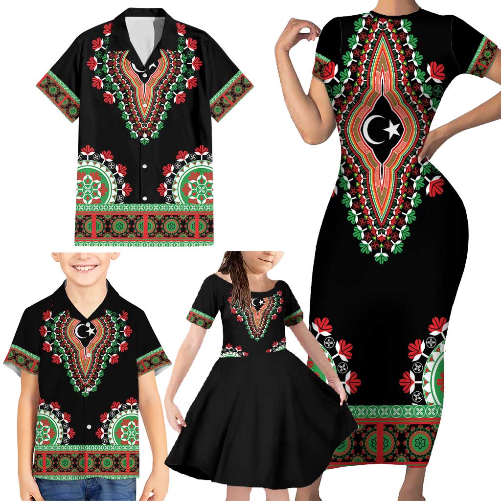 Libya Barbary Lion Family Matching Short Sleeve Bodycon Dress and Hawaiian Shirt Dashiki Simple Style LT05 - Wonder Print Shop