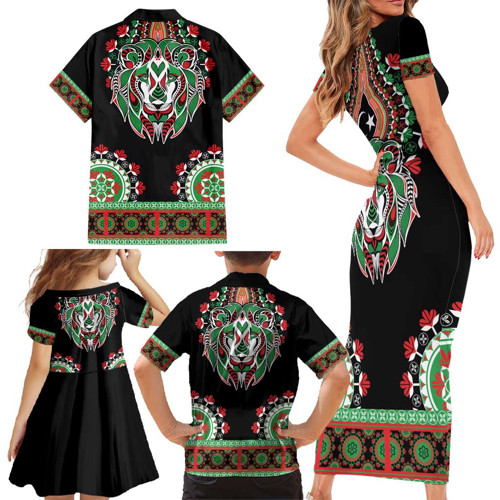 Libya Barbary Lion Family Matching Short Sleeve Bodycon Dress and Hawaiian Shirt Dashiki Simple Style LT05 - Wonder Print Shop